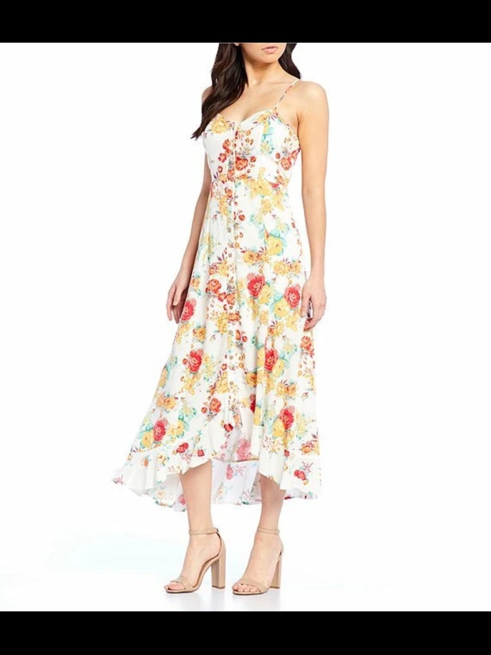 COCO + jaimeson Floral Spaghetti Strap Maxi Dress in White, Yellow & Coral
